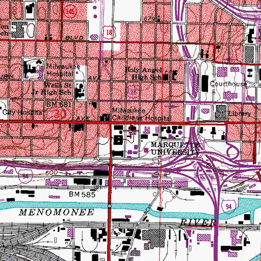 Topographic Map of Memorial Library, WI