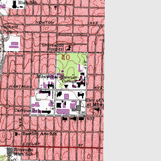 Topographic Map of Merrill Hall, WI