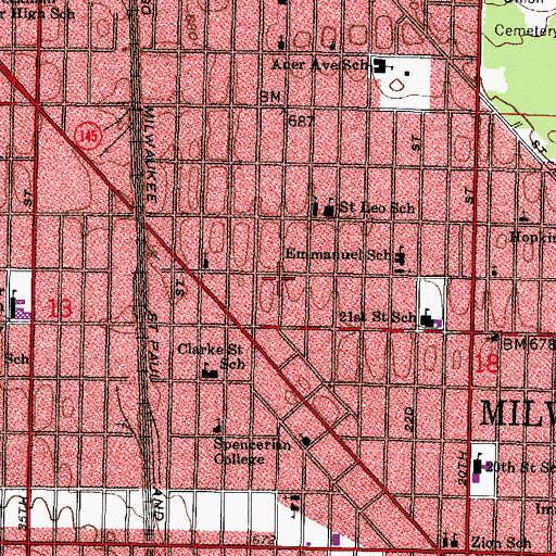 Topographic Map of Metropolitan Church of God, WI