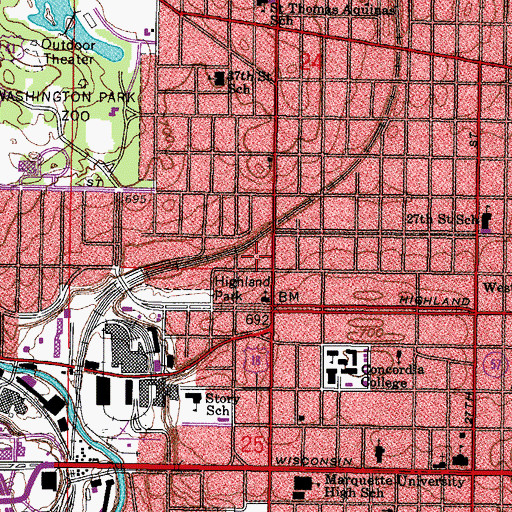 Topographic Map of Mid City Shopping Center, WI
