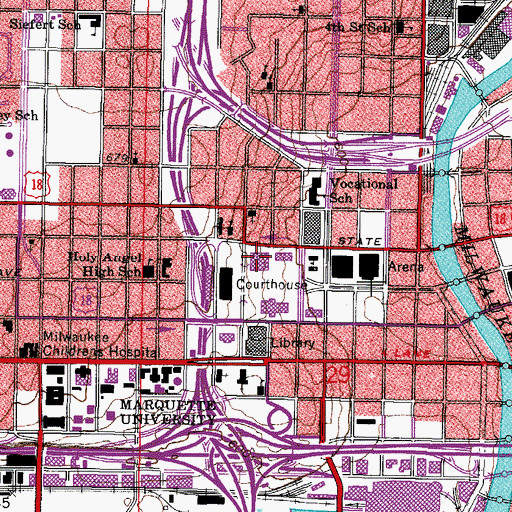 Topographic Map of Milwaukee County and City Safety Building, WI