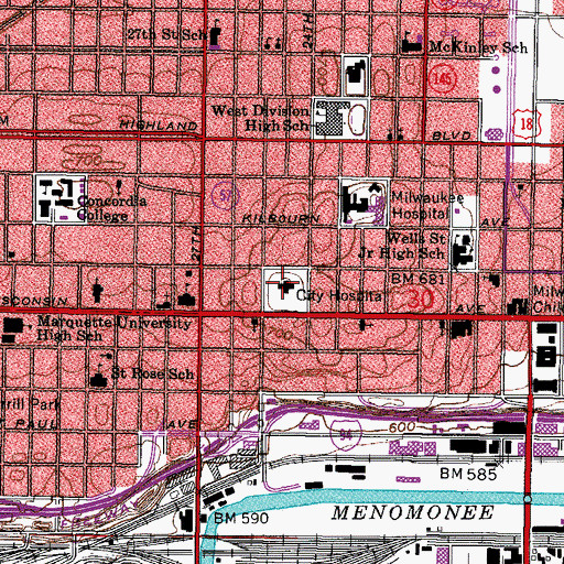 Topographic Map of Milwaukee County Dispensary and Emergency Hospital, WI