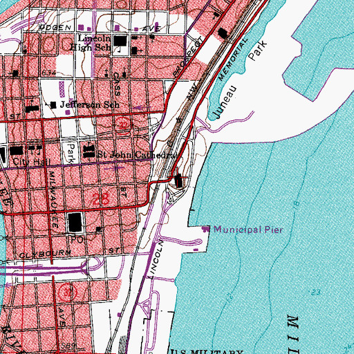 Topographic Map of Milwaukee County Memorial Centre, WI