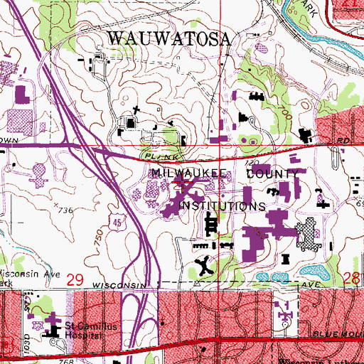 Topographic Map of Milwaukee County Mental Health Complex, WI