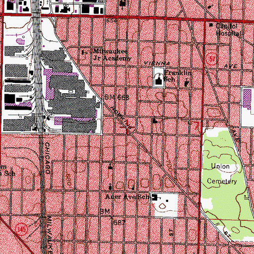 Topographic Map of Milwaukee Evangelistic Temple Church, WI