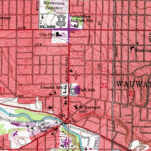 Topographic Map of Milwaukee Latvian Evangelical Lutheran Church, WI