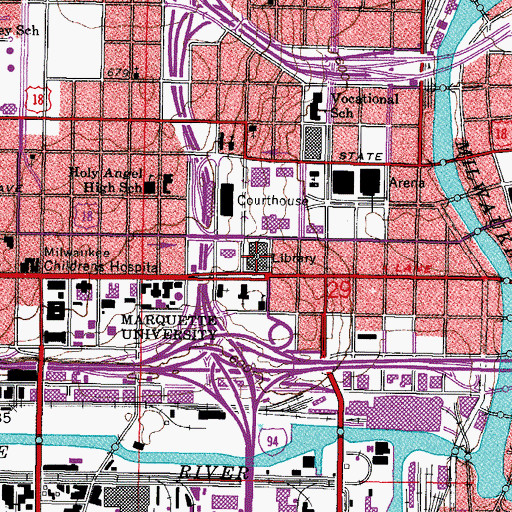 Topographic Map of Milwaukee Public Library, WI