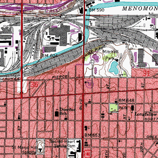 Topographic Map of Mitchell Park Shopping Center, WI