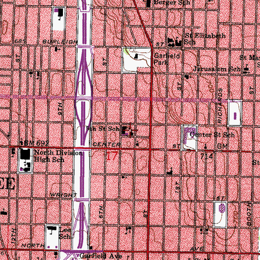 Topographic Map of Mount Moriah Baptist Church, WI
