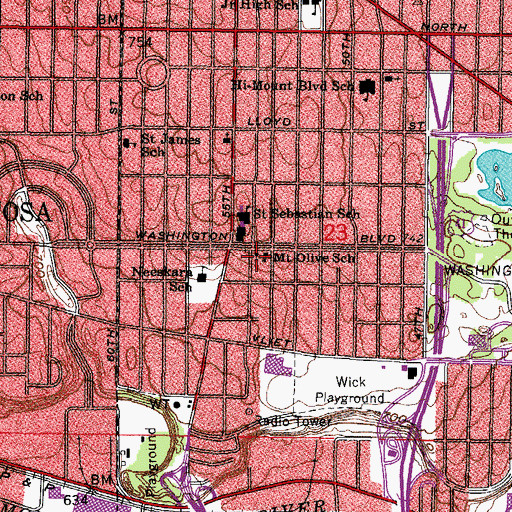Topographic Map of Mount Olive Lutheran Church, WI