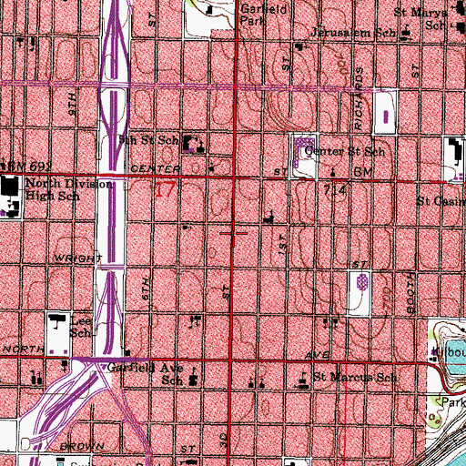 Topographic Map of Mount Olive Missionary Baptist Church, WI