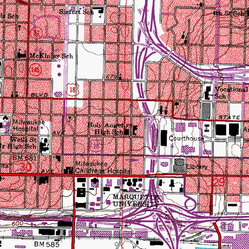 Topographic Map of Aurora Sinai Medical Center, WI