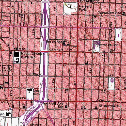Topographic Map of Mount Zion Assembly Church, WI