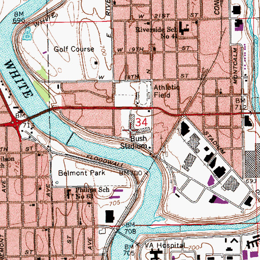 Topographic Map of Bush Stadium, IN