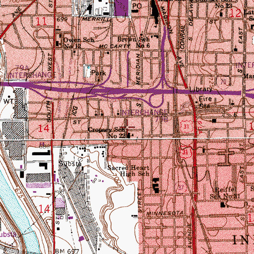 Topographic Map of Cropsey School Number 22 (historical), IN