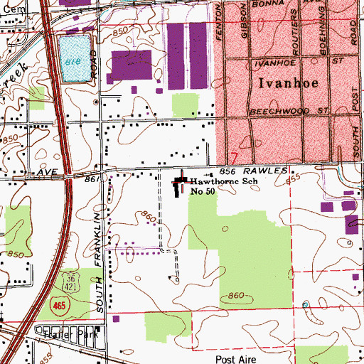 Topographic Map of Hawthorne School Number 50 (historical), IN