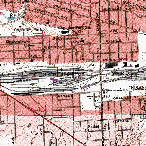 Topographic Map of Hawthorne Yards, IN