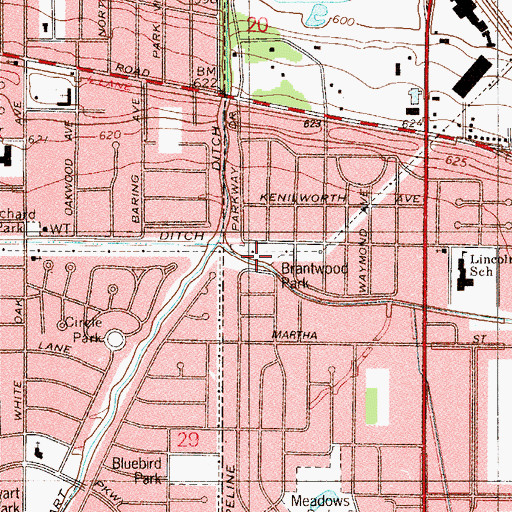 Topographic Map of Brantwood Park, IN