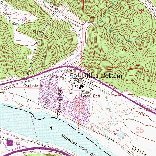 Topographic Map of Dilles Bottom Pot Office (historical), OH