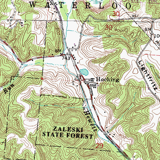 Topographic Map of Hocking Post Office (historical), OH