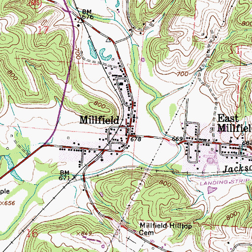 Topographic Map of Millfield Post Office (historical), OH