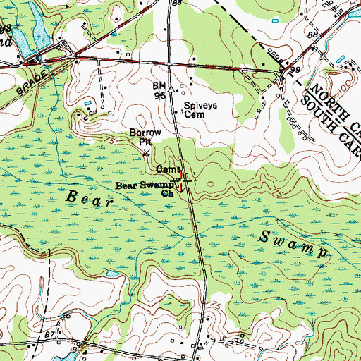 Topographic Map of Bear Swamp Baptist Church Cemetery, SC