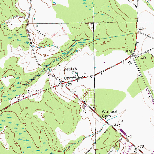 Topographic Map of Beulah Baptist Church Cemetery, SC