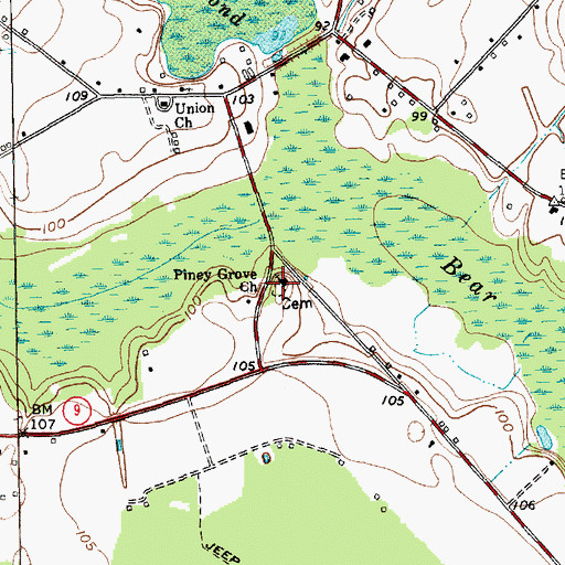 Topographic Map of Piney Grove Baptist Church Cemetery, SC