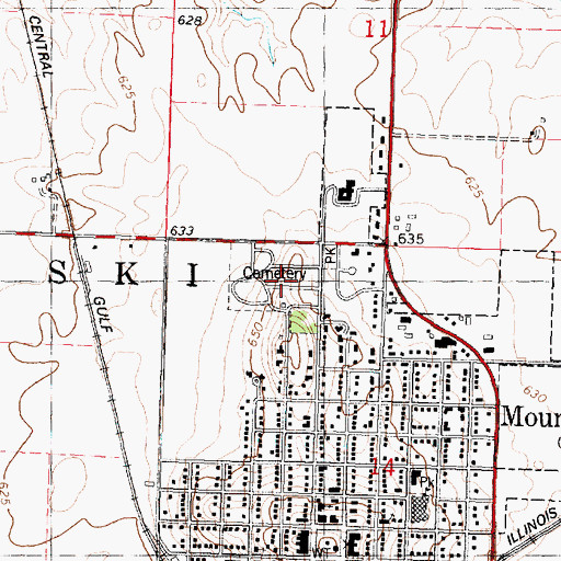 Topographic Map of Mount Pulaski Cemetery, IL