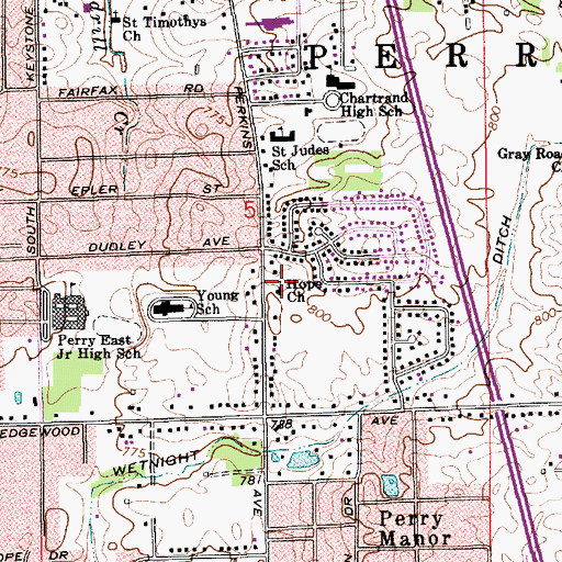 Topographic Map of Hope Lutheran Church, IN