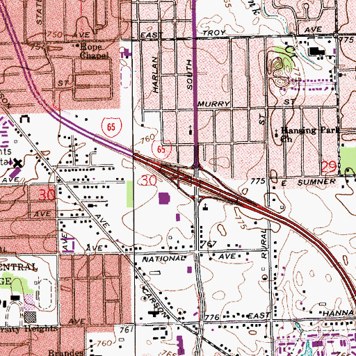 Topographic Map of Interchange 107, IN
