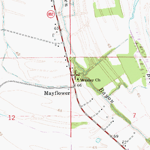 Topographic Map of Wesley Church, LA