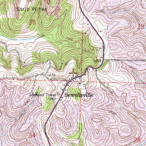 Topographic Map of Sewellsville Post Office (historical), OH
