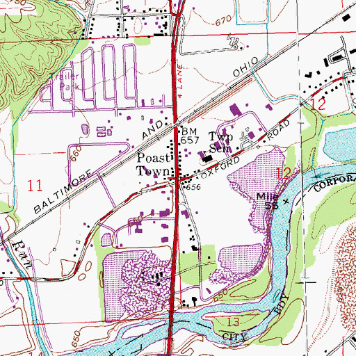 Topographic Map of Poast Town Post Office (historical), OH