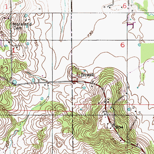 Topographic Map of Dowell Cemetery, IN