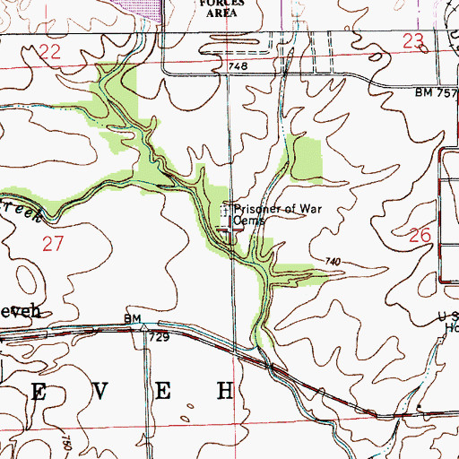 Topographic Map of Old Nineveh Cemetery, IN
