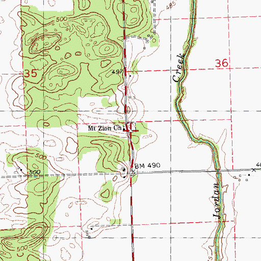 Topographic Map of Mount Zion Cemetery, IL
