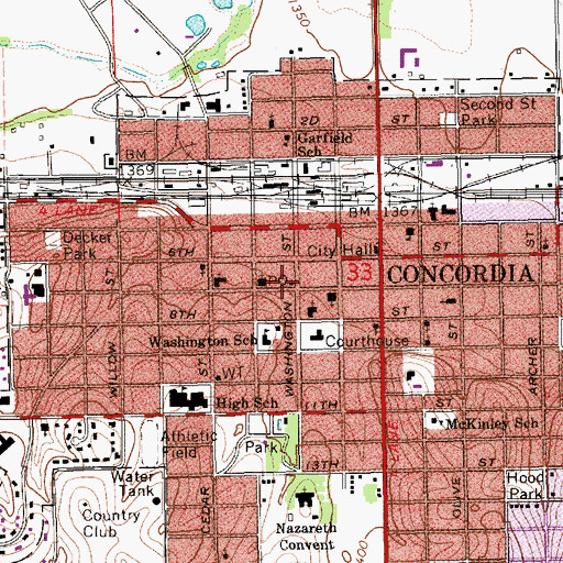 Topographic Map of Concordia Post Office, KS
