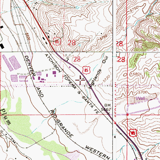 Topographic Map of Highlands Gulch, CO