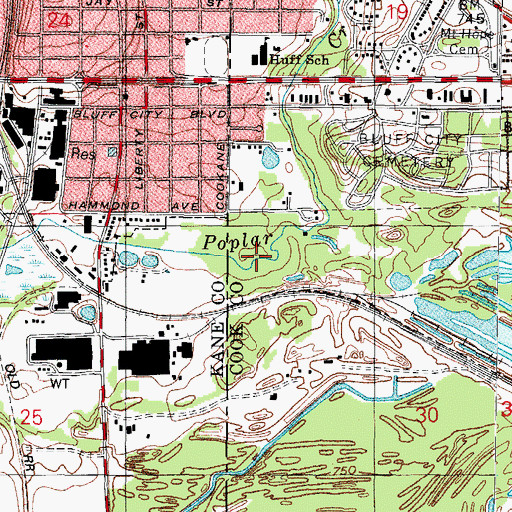 Topographic Map of Poplar Creek County Forest Preserve, IL