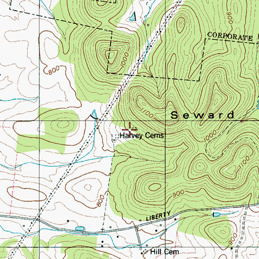 Topographic Map of Harvey Cemeteries, TN