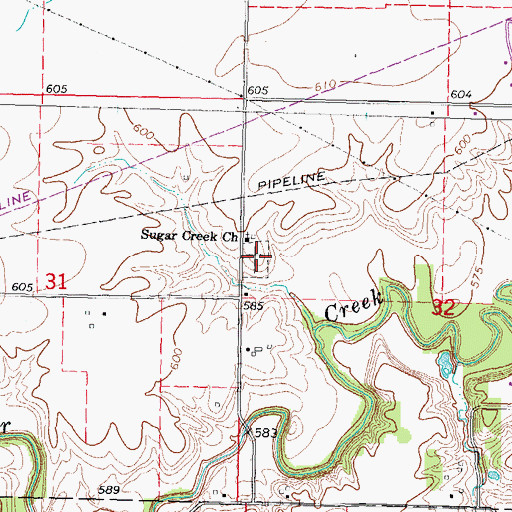 Topographic Map of Cumberland Sugar Creek Cemetery, IL