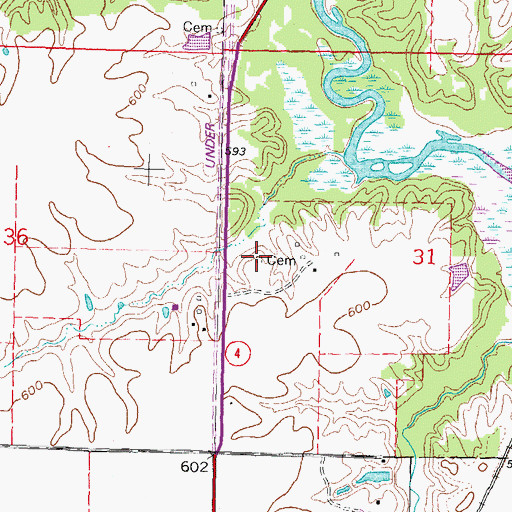 Topographic Map of Bridges Cemetery, IL