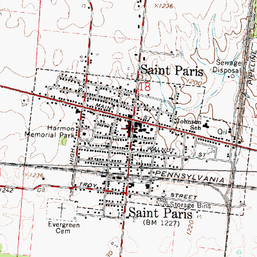 Topographic Map of Saint Paris Post Office, OH