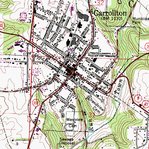 Topographic Map of Carrollton Post Office, OH