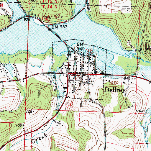 Topographic Map of Dellroy Post Office, OH