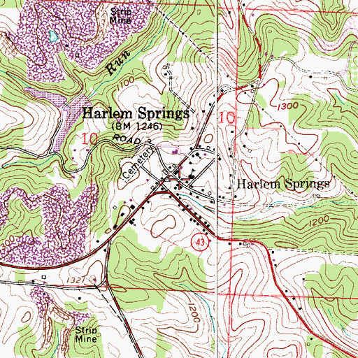 Topographic Map of Harlem Springs Post Office, OH