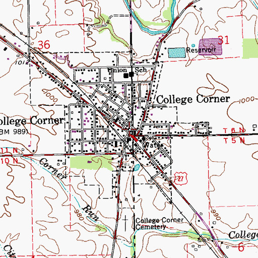 Topographic Map of College Corner Post Office, IN