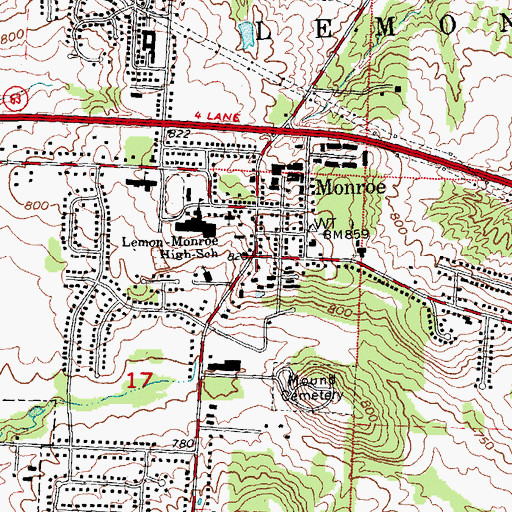 Topographic Map of Monroe Post Office, OH