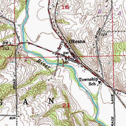 Topographic Map of Okeana Post Office, OH